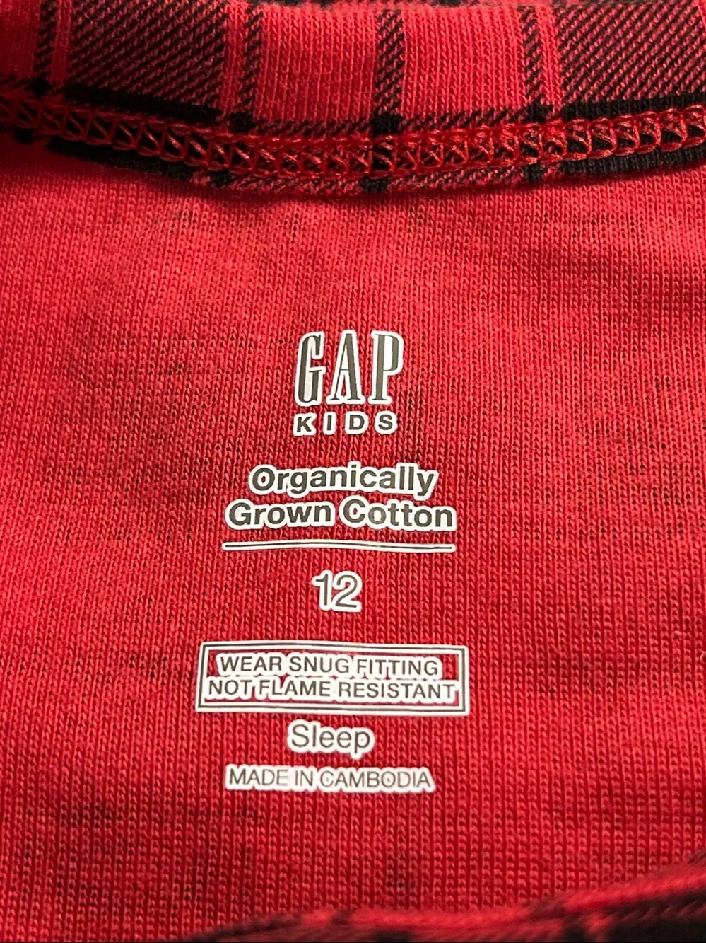 Gap Children Organic Kids Holiday Pajamas Set Cotton Size 12 Years Red-Black NEW